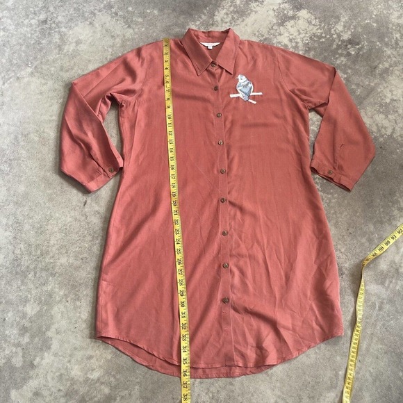 Parory Dress Womens Size 14 Button Front Collared Embroidered‎ Long Sleeve Pink - Picture 5 of 14